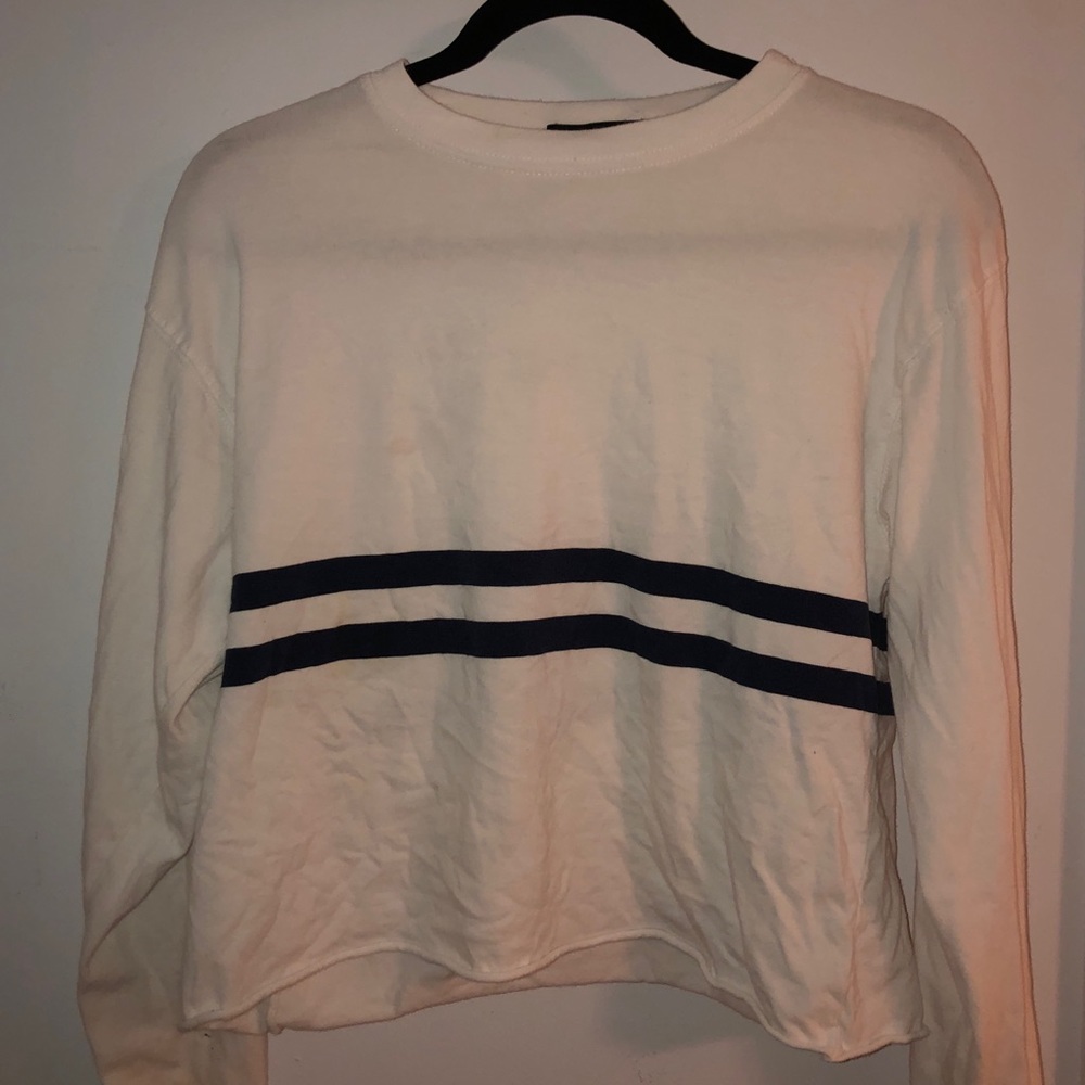 White long sleeve with navy stripes